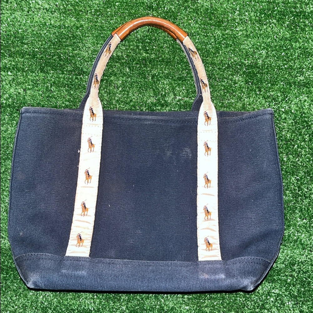 POLO Ralph Lauren Mini Canvas Tote Handbag..leather accents PONY ON STRAPS (Z)